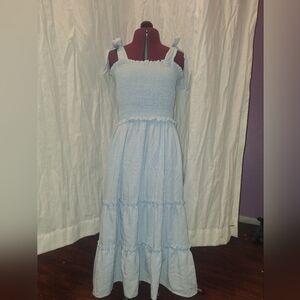Blue Tiered Sundress with Square Neck for Casual Wear